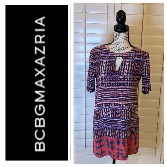 Bcbgmaxaroa keyhole 100% silk dress multi bright colors size Small - Picture 3 of 17